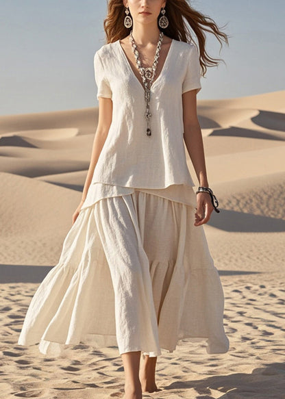 Diy White Asymmetrical Design Cotton Ankle Dress Summer