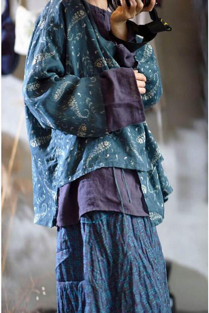 Irregular Hem Print Cardigans Top