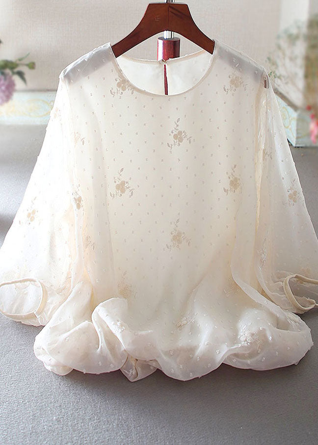 Apricot Embroidered Chiffon Top Spring