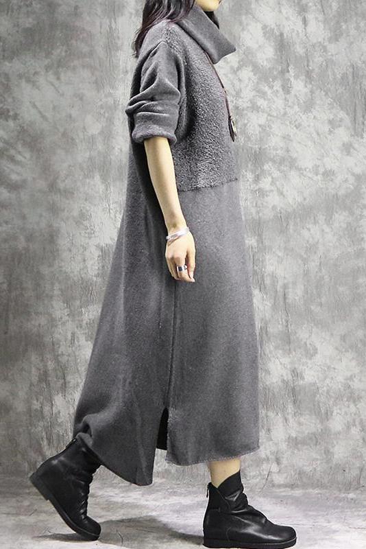 Loose High Neck Cotton Linen Maxi Dresses for