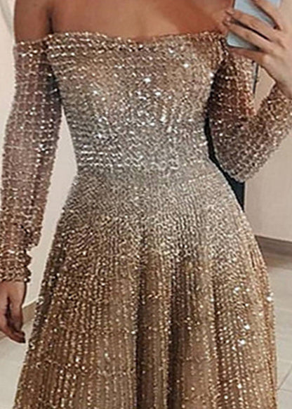 New Cold Shoulder Slash Neck Long Sleeve Dress