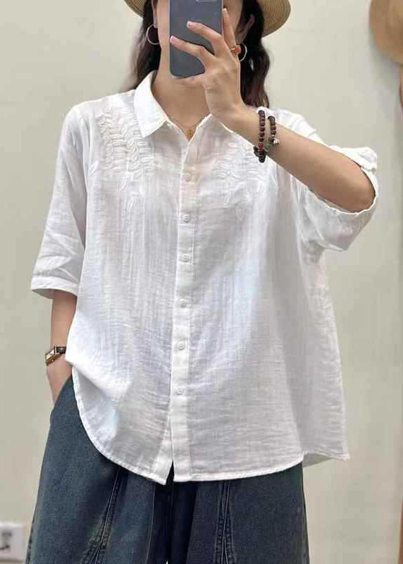 Orange Embroidered Cotton Blouse Top Summer