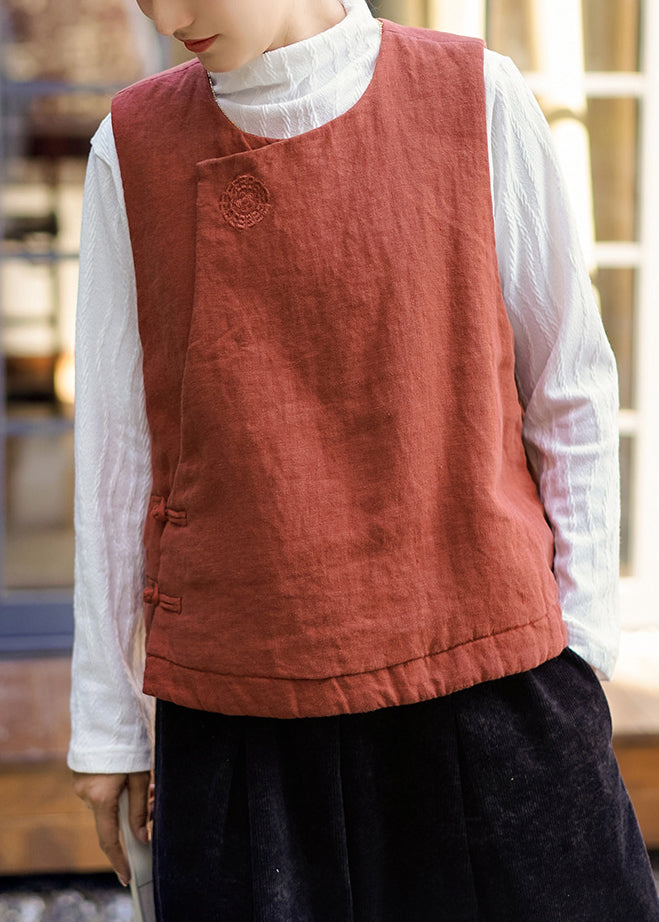 Yellow O Neck Fine Cotton Filled Linen Vest Sleeveless