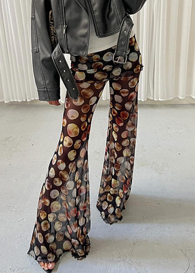 Black Dot Print High Waist Tulle Flared Trousers Summer