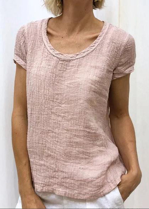 Pink O-neck Cotton T Shirt Summer