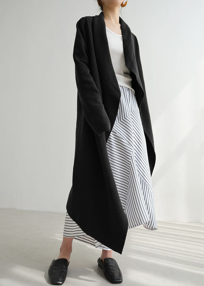 Black Asymmetrical Cozy Knit Cardigans Fall