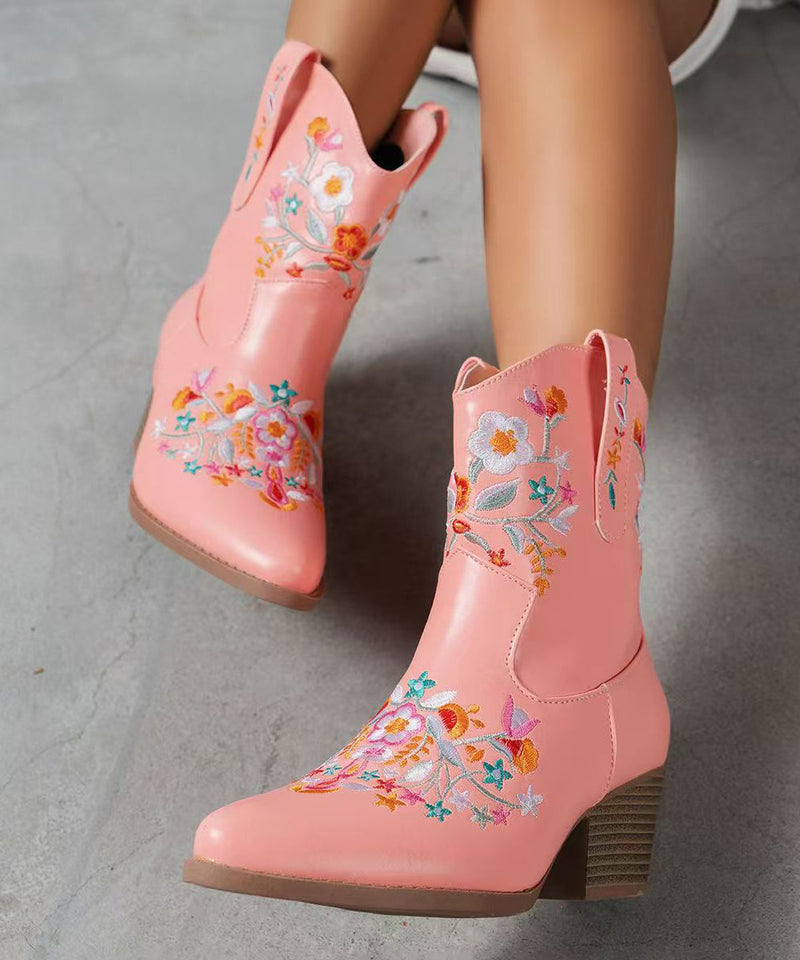 Purple Embossed Faux Leather Chunky Boots