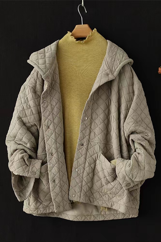 Winter Retro Rhombus Hooded Jacket Loose Quilted Short Coat