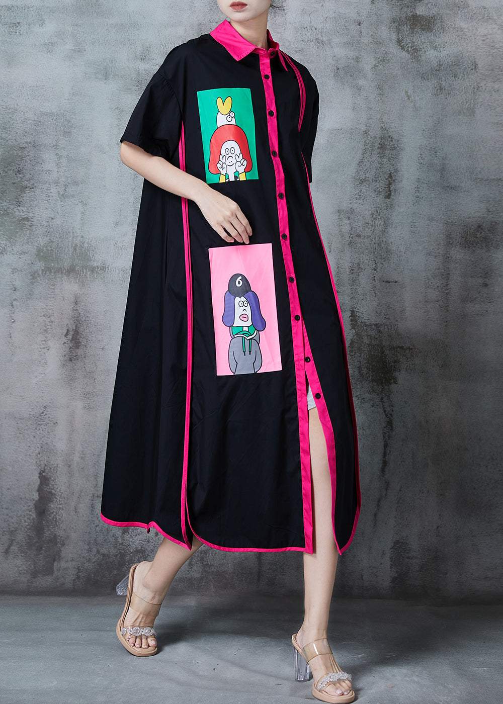 Black Applique Patchwork Cotton Vacation Dresses Summer