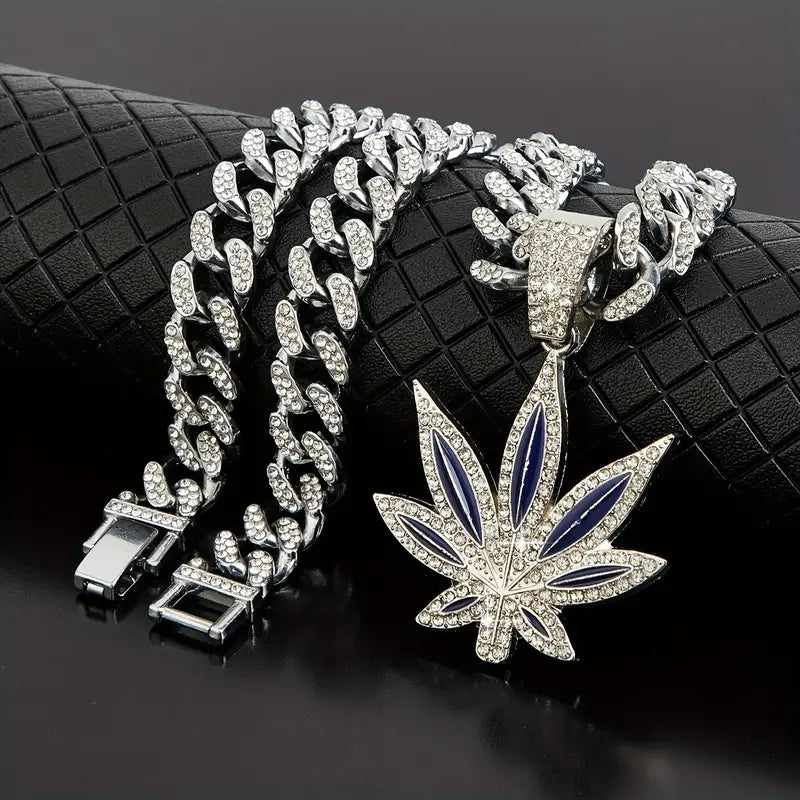 Green Leaf Retro Cuban Necklace – Hip-hop Style for