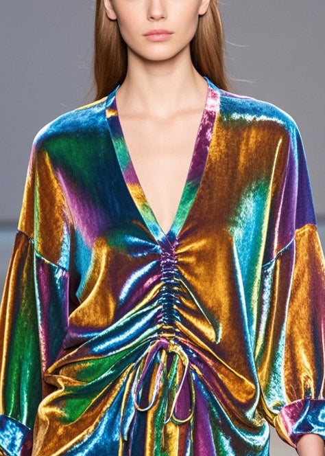 Gradient Color Cinched Silk Velour Top Fall