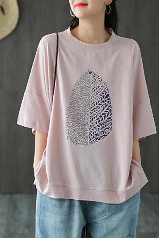 Limited Stock- Leaf Printed Summer Half Sleeve Cotton T-shirt