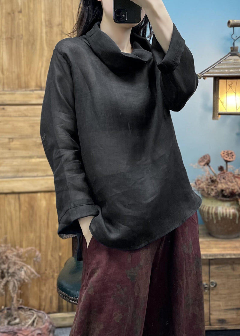 Simple Black Turtleneck Cotton Top Spring