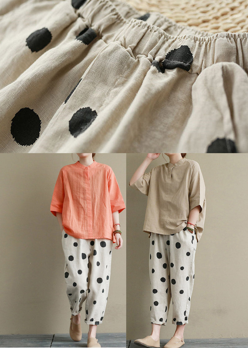Khaki Top and Crop Pants Two Pieces Set Summer