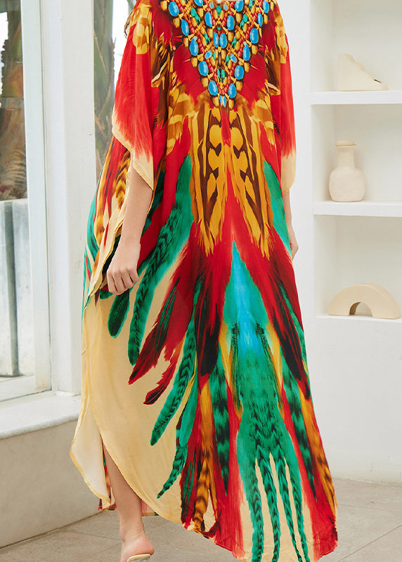 Boutique V Neck Print Side Open Cotton Maxi Dresses Summer