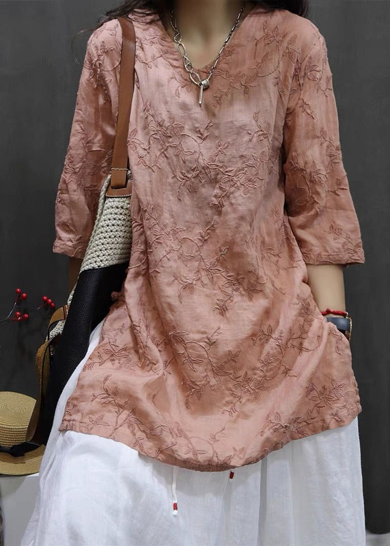Rose V Neck Embroidered Side Open Top Spring