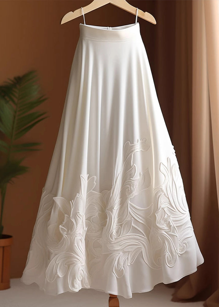 White Applique High Waist Cotton Skirts Summer