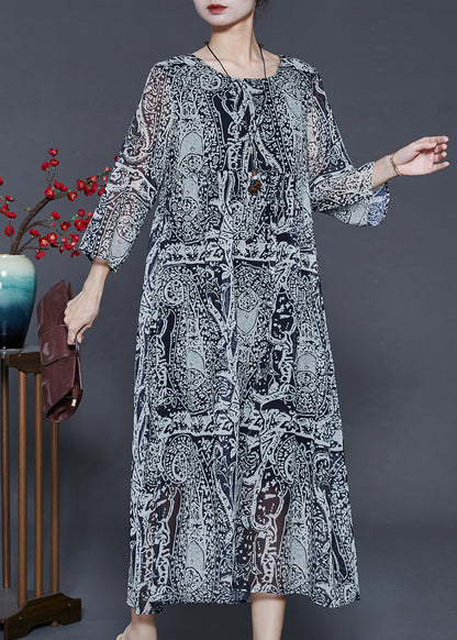 Grey Oversized Print Chiffon Dress Summer