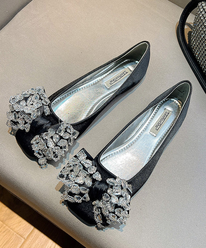 New Splicing Flat Shoes for Green Satin Bow Zircon