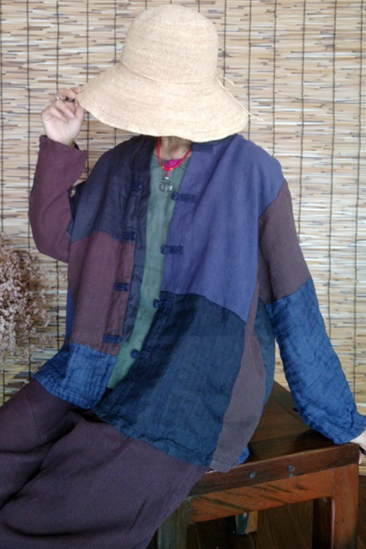 Spring Linen Color Block Button Cardigan