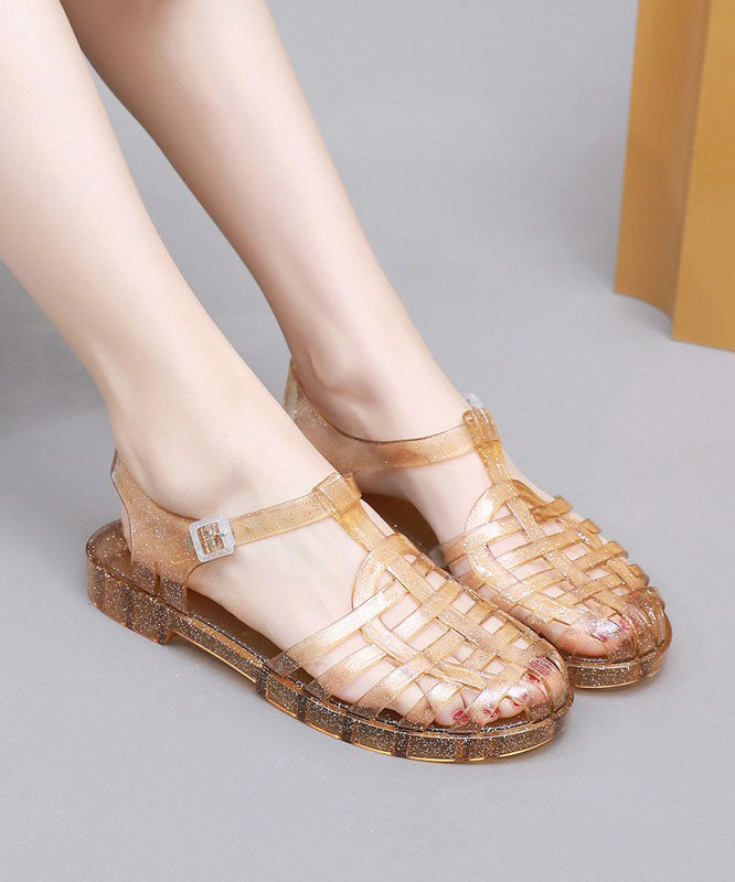 Splicing Hollow Out Flat Clear Sandals White