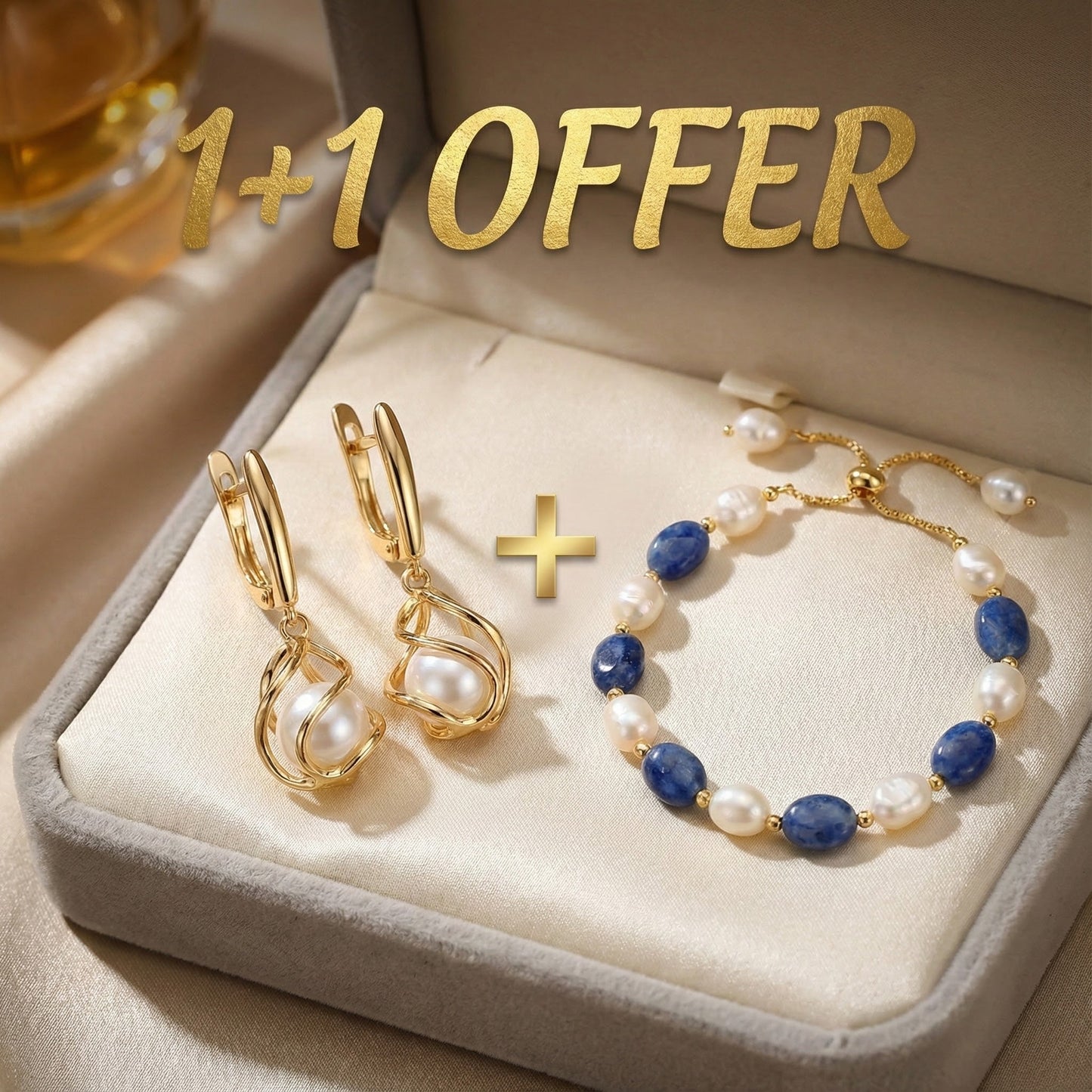 1+1 Offer: Gold Pearl Earrings + Ocean Pearl Bracelet