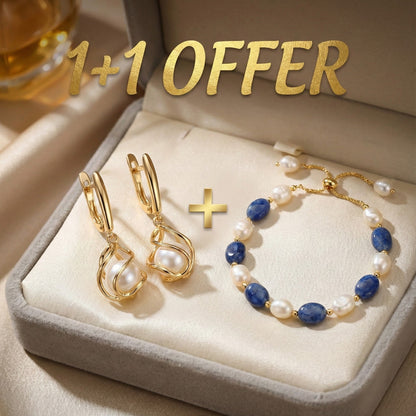 1+1 Offer: Gold Pearl Earrings + Ocean Pearl Bracelet
