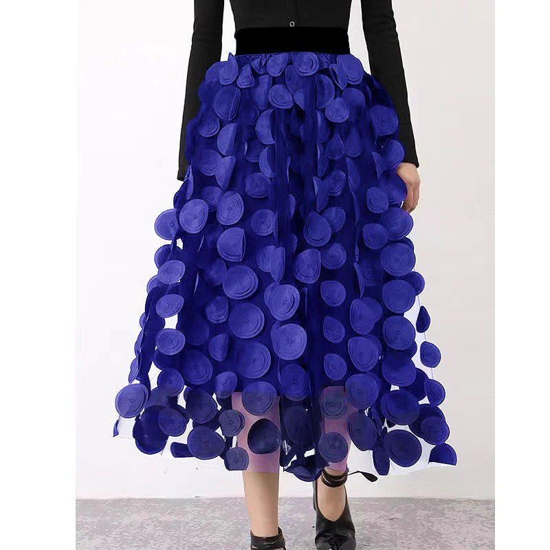 Black Dot Patchwork Tulle Skirt Fall