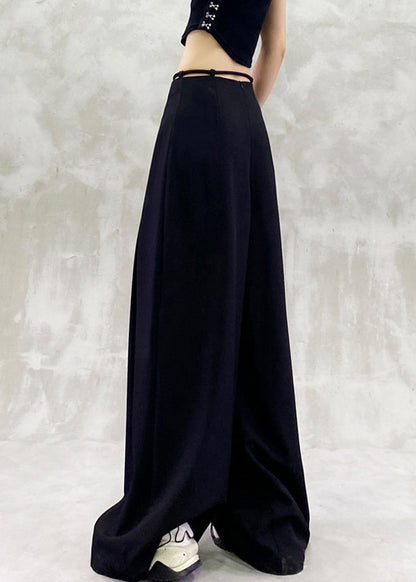 Black Lace Up High Waist Spandex Wide Leg Pants Summer