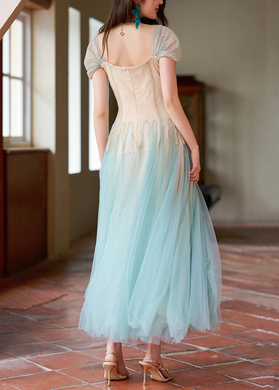 Apricot Sequins Lace Patchwork Tulle Long Dress Summer