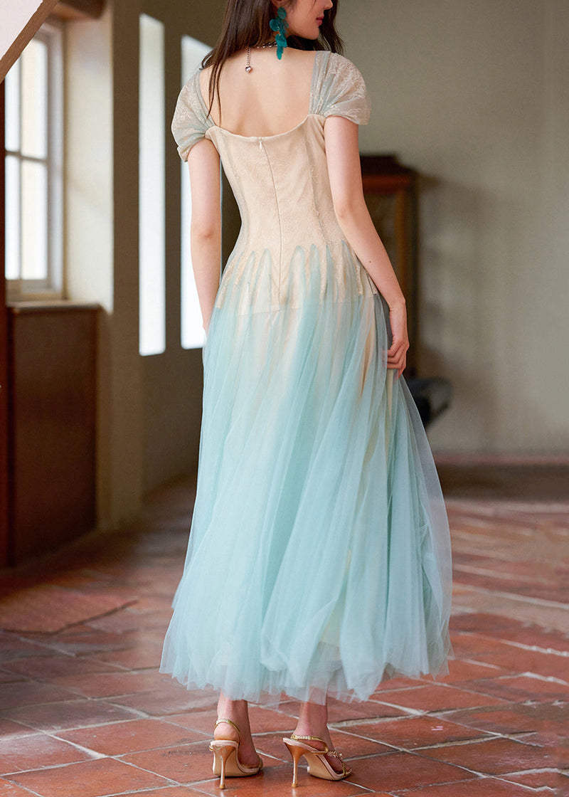 Apricot Sequins Lace Patchwork Tulle Long Dress Summer