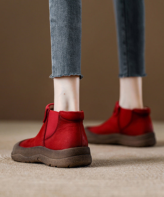 Comfy Brown Cowhide Leather Splicing Ankle Boots