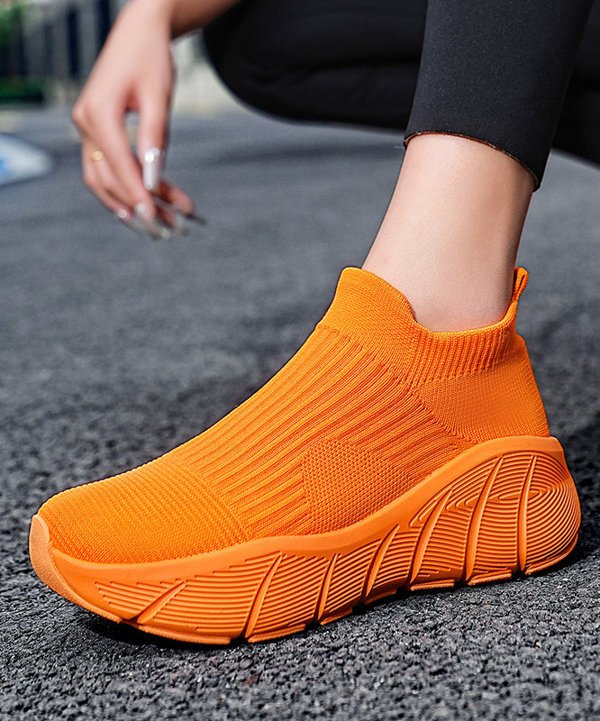 Orange Elastic Fabric Platform Sport Shoes for