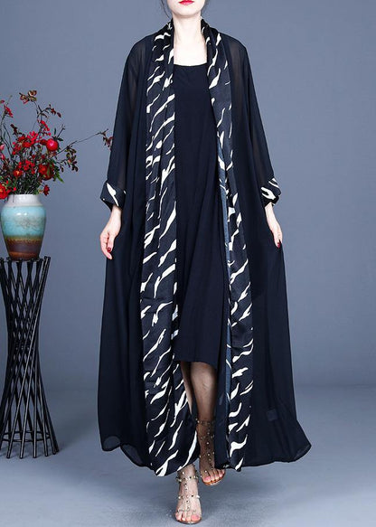 French Zebra Pattern Summer Silk Patchwork Cardigans Long