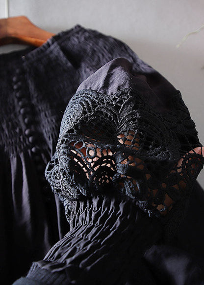Grey Wrinkled Patchwork Lace Shirt Spring