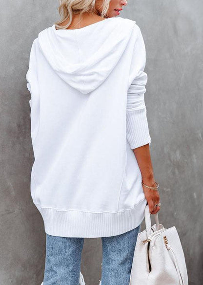 White Hooded Patchwork Cotton Sweatshirts Spring