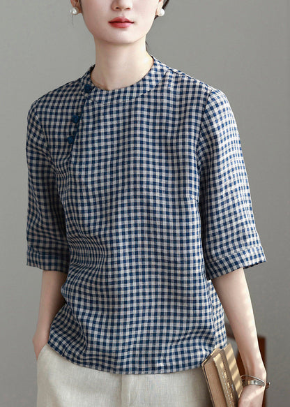 Plaid O-neck Top Short Sleeve