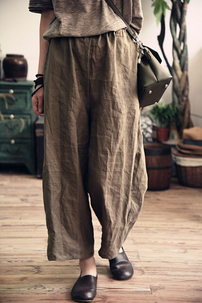 Simple Ramie Wide-leg Pants