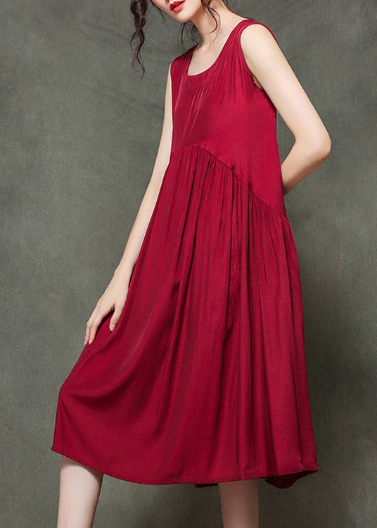 Patchwork2 O-neck Wrinkled Long Dresses Sleeveless