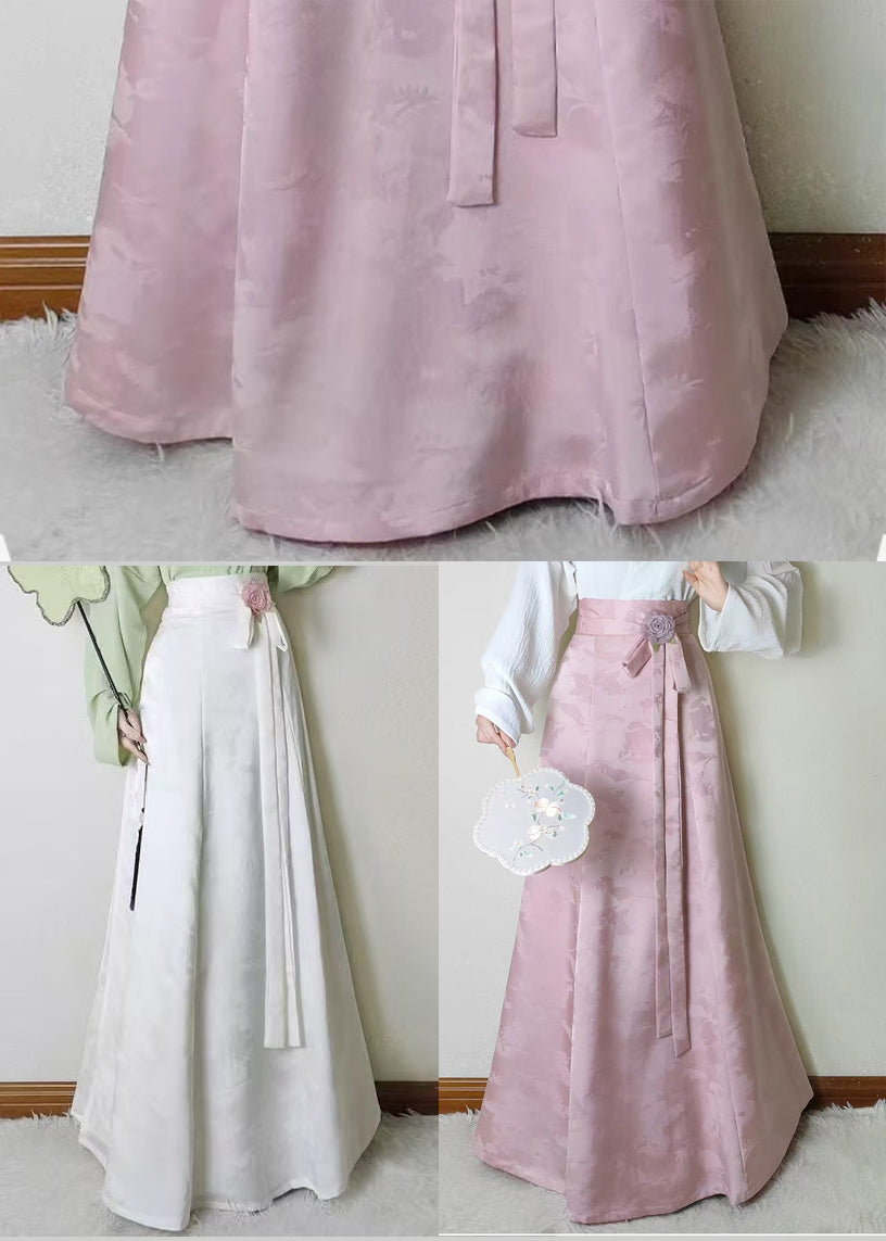 Pink Jacquard Flower Decorated Silk Skirts Fall