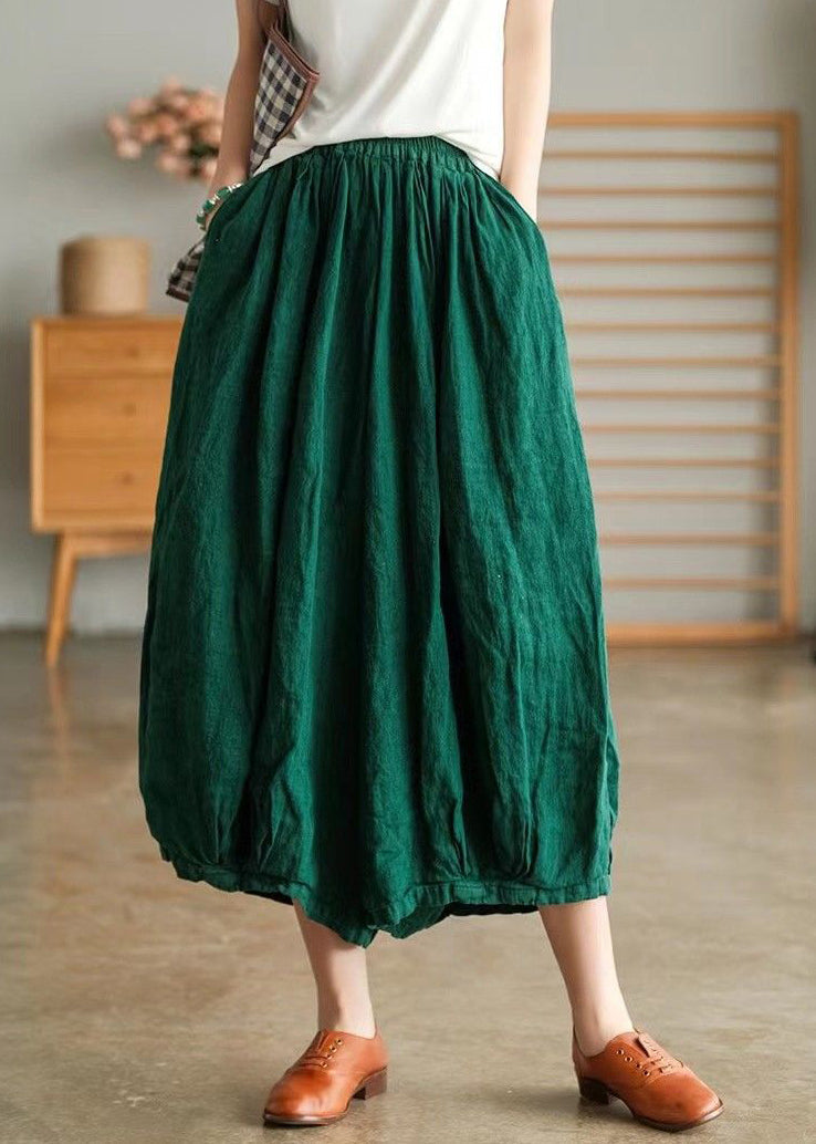 Green Pockets Linen Crop Pants Summer