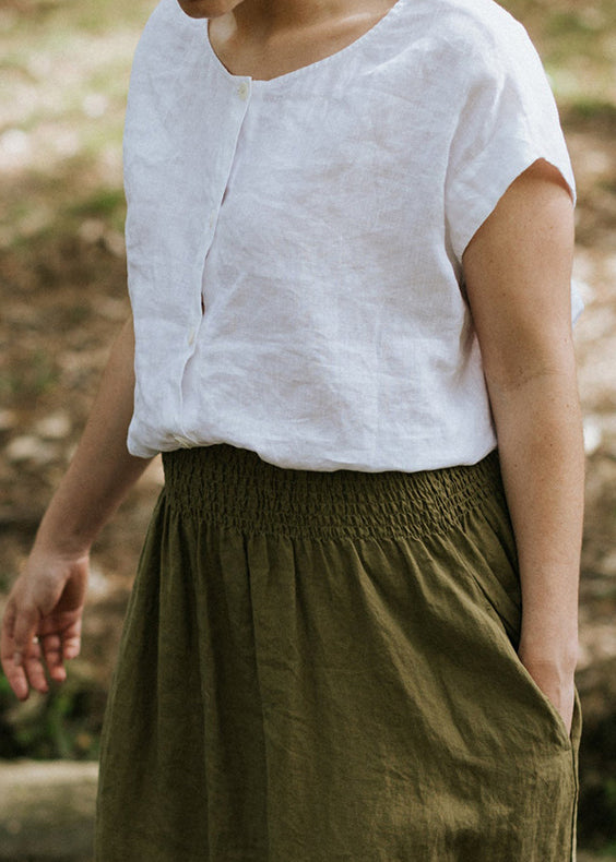 Organic White Wear on Both Sides Linen T Shirt Top Summer