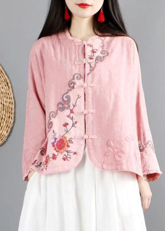 Green Ruffled Embroideried Chinese Button Cotton Coats Spring