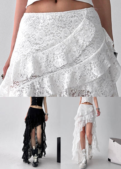 White Ruffled Lace Summer Skirt Asymmetrical