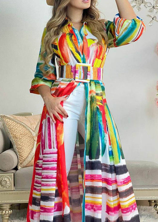 Colorblock Peter Pan Collar Print Cotton Shirts Dresses Spring