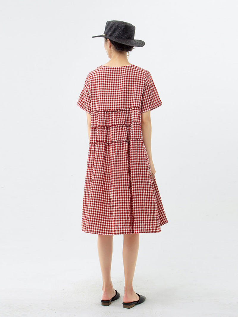 100%cotton Short Sleeve Plaid Dress
