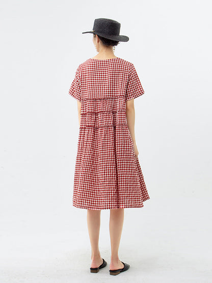 100%cotton Short Sleeve Plaid Dress