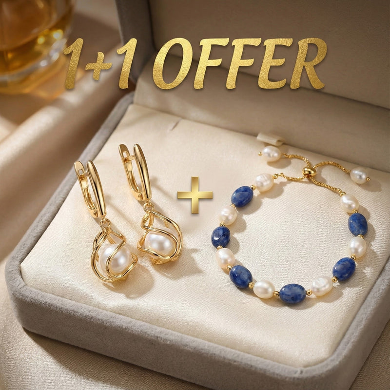 1+1 Offer: Gold Pearl Earrings + Ocean Pearl Bracelet