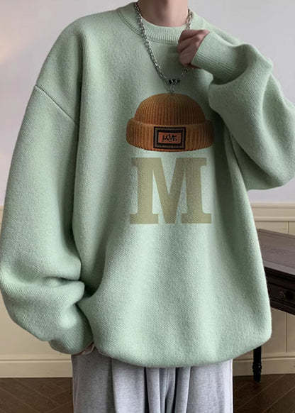 Stylish Green Turtleneck Print Cotton Knit Sweaters Winter
