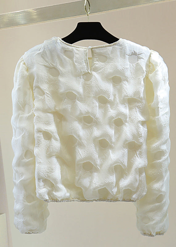 French Apricot O-neck Print Patchwork Top Spring